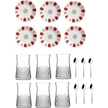 Mey İthalat 18 Parça Timeless Otantik Kırmızı Acem Çay Bardağı Takımı Seti 869856385369