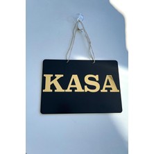 Kasa Yazılı Yönlendirme Tabelası - Siyah Mdf Üzeri Gold Aynalı Pleksi (29X20 Cm)