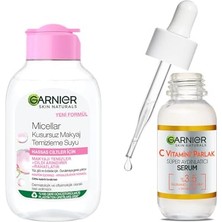 Mey İthalat Micellar Kusursuz Makyaj Temizleme Suyu 100 ml & C Vitamini Parlak Süper Aydınlatıcı Serum 30 ml Cilt Bakım Seti