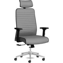 Tekno Yönetici Koltuğu Ergonomik Ofis Sandalyesi Deri Çalışma Koltuğu (Gri-Siyah)