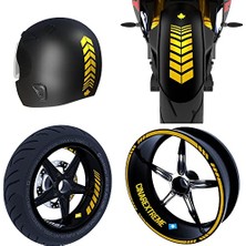 Mey İthalat 4'lü Sticker Seti Yaldızlı Gold Iç Dış Jant Şeridi, Kask ve Çamurluk