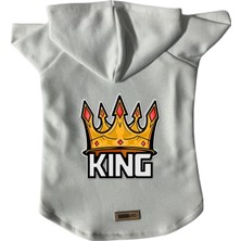 Mey İthalat Kapüşonlu Polar Sweatshirt Köpek ve Kedi Kıyafeti, Beyaz King, L Beden