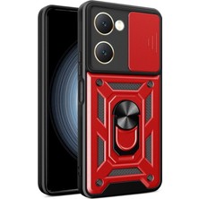 MiraLive Vivo Y18 Kılıf Pars Lens Yüzüklü Silikon - Kırmızı