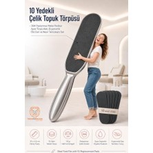 Mey İthalat 10 Yedekli Çelik Topuk Törpüsü - 304 Paslanmaz Metal Pedikür Ayak Törpüsü, Ergonomik Ölü Deri ve Nasır Temizleyici Set 721909