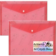 Mey İthalat Dosya, Kırmızı A4 Çıtçıtlı Şeffaf Renkli Zarf Dosya 2 Adet Çıt Çıtlı Dosya Su Geçirmez 100 Yaprak Kapasite