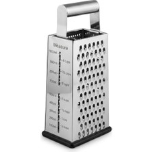 Paslanmaz Çelik Rende, Metal Kulplu 4 Yüzeyli Mutfak Rendesi, Ölçü Göstergeli ve Silikon Kaydırmaz Tabanlı Sebze Peynir Rendesi, 26,6 x 11 x 7,2 cm