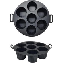 Mey İthalat Airfryer Silikon Kek Pişirme Kalıbı 7 Bölmeli, 1 Adet, Siyah, 20 cm