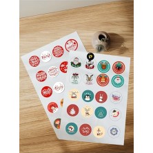 Mey İthalat Yılbaşı Sticker Seti, (PSTER21654), Yılbaşı Hediye Paketi Etiketleri, 40 Adet 5 cm Yuvarlak Mutlu Yıllar, Yeni Yıl