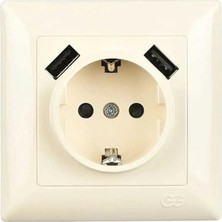 Mey İthalat Visage 2 USB Çıkışlı Çocuk Korumalı Topraklı Priz, 5V, 2.4A, Krem