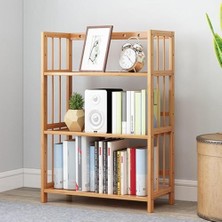 Mey İthalat 3 Katlı Bambu Kitaplık 60X23X72 Cm, Doğal Ahşap Görünümlü Dekoratif Raf