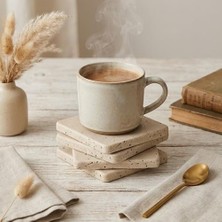 Mey İthalat 10 x 10 cm Traverten Bardak Altlığı, 4'lü Dekoratif Set