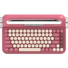 Mey İthalat Kablosuz Bluetooth ve 2.4g Çift Modlu Retro Daktilo Tasarımlı Klavye, Yuvarlak Tuşlu, Tablet ve Telefon Standlı, Sessiz, Ajazz AF84, Kırmızı