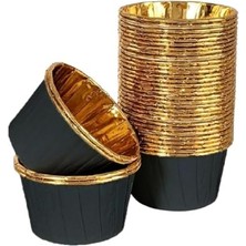 Mey İthalat 25'li Siyah Dış Gold Iç Muffin ve Cupcake Kalıbı, Tek Kullanımlık, Isıya Dayanıklı