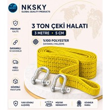 Nksky 3 Ton Araç Çekme Halatı 3 Metre 5 cm Genişlik Güçlendirilmiş Uçlu Oto Çeki Halatı (S