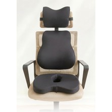Ergonomik Ofis Sandalye Minderi Seti, Bel Boyun ve Oturma Desteği, 3'lü Set, Siyah