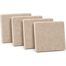 Mey İthalat Çay Bardağı, 4 Adet Traverten Bardak Altlığı Doğal Taş Altlığı Dekoratif Kare Bardak Altı Seti 10X10 cm Kahve Fincan Kupa Altlığı Masa Koruyucu Ev Ofis Kullanımı Çay Tabağı