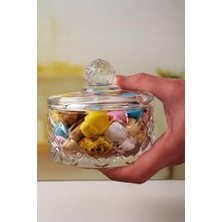 Mey İthalat Lüks Kristal Kapaklı Cam Şekerlik ve Cam Lokumluk, Kesme Cam Lüks Şekerlik 10 Cm*10.5 cm - (4 Model) (06645)