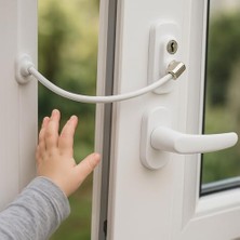 Mey İthalat Çocuk Güvenlik Kilidi, Pencere ve Kapı Için, Halatlı Anahtarlı, Beyaz, Vidalı, Çelik Kablolu