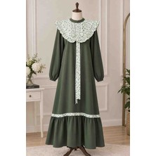 Medinem Butik Poplin Yaka Yeşil Çocuk Elbisesi
