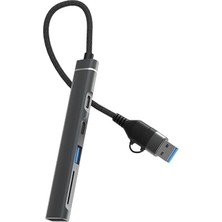 Mey İthalat CHB025 Usb-A ve Type-C Girişli 2*type-C 1*usb-A Sd Micro Sd Tf Kart Okuyucu Çoklayıcı Dönüştürücü
