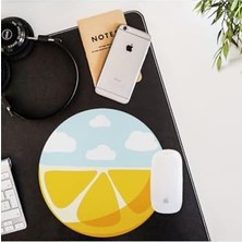 Mey İthalat Limon Desenli Yuvarlak Mousepad, 20 x 20 cm