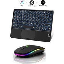 Mey İthalat Tablet, Rgb Işıklı Kablosuz Bluetooth Klavye Mouse Seti Şarjlı Ultra Slim Telefon Windows Uyumlu