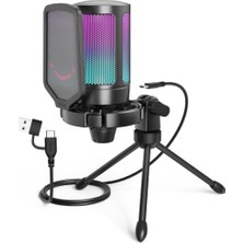 Mey İthalat Ampligame A6V Yayıncı, Oyuncu, Gamer, Podcast, Youtuber Rgb USB Mikrofon, Siyah
