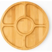 Mey İthalat Bambu 5 Bölmeli Kahvaltı ve Çerez Sunum Tabağı, 28 cm