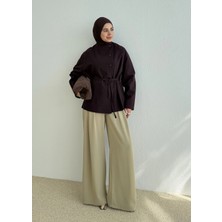 Moda Aksa 7788 Bağcıklı Dik Yk Ceket Mürdüm
