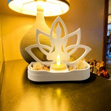 Kentex 3D Baskı Lotus Buda Mumluk - Dekoratif Tealight Mumluk-Beyaz