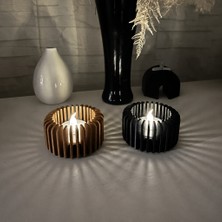 Kentex 3D Baskı Modern Çizgili Mumluk - Tealight Mumluk (1 Adet)-Kahverengi