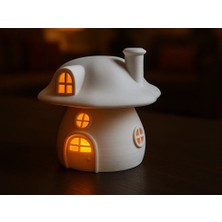 Kentex 3D Baskı Mantar Ev Tealight Mumluk Bacalı Pencereli Dekoratif Gece Lambası Çocuk Odası Süsü Beyaz