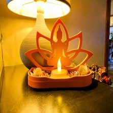 Kentex 3D Baskı Lotus Buda Mumluk - Dekoratif Tealight Mumluk-Turuncu