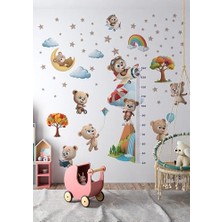 Mey İthalat Sevimli Ayıcık Temalı Boy Ölçerli Duvar Sticker Seti Mat Pvc Sökülebilir
