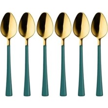 Mey İthalat 6 Adet Çay Kaşığı Seti, 18/10 Paslanmaz Çelik, Gold Yeşil, 11 Cm, 70 G