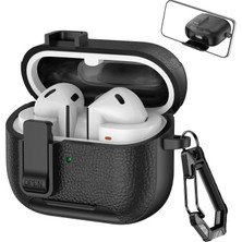 Mey İthalat Samsung Galaxy Buds 3-Pro-3 Fe Için Guard-Stant Çizilme ve Darbe Önleyici Kilit Tasarımlı Deri Görünümlü Kılıf Siyah