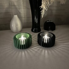 Kentex 3D Baskı Modern Çizgili Mumluk - Tealight Mumluk (1 Adet)-Yeşil
