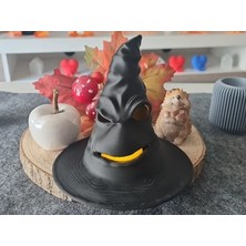 Kentex 3D Baskı Cadı Şapkası Tealight Mumluk Işıklı Yüz Detaylı Cadılar Bayramı Feneri Masa Süsü Siyah