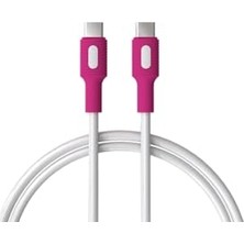 Mey İthalat Type-C - Type-C Power Delivery Hızlı Şarj Kablosu, 120 Cm, Beyaz, Beyaz/fuşya Uçlar