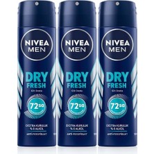Mey İthalat Erkek Sprey Deodorant Dry Fresh 72 Saat Anti-Perspirant Koruma, Ekstra Kuruluk, 150 ml X3 Adet