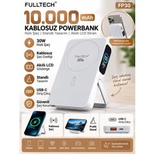 Azurtech Fulltech FP30 10.000 Mah 30W Kablosuz Powerbank LCD Ekranlı Standlı Hızlı Şarj Taşınabilir Şarj Cihazı
