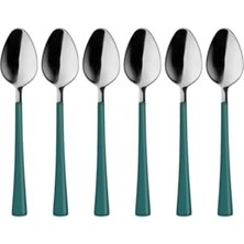 Mey İthalat 6 Parça Çay Kaşığı Seti, Paslanmaz Çelik, Gümüş Yeşil, 11 Cm, 70 Gram, El Yıkama