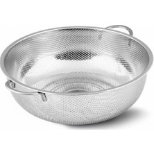 Mey İthalat 19 cm Paslanmaz Çelik Küçük Mutfak Süzgeci, Çift Kulplu Metal Pirinç Yıkama Kabı, Isıya Dayanıklı Delikli Meyve ve Sebze Süzme Kasesi (Gümüş)