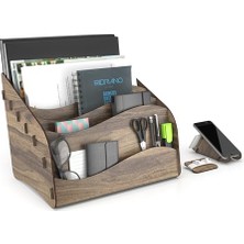 Mey İthalat Masaüstü Organizer, A4 Kağıt ve Kalemlikli Evrak Rafı, Mini Kitaplık, Ceviz