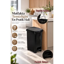 Porsima 0123-1 Slim Pedallı Çöp Kovası 15 Lt Siyah – Taşıma Kulplu Mutfak ve Banyo Için Dar Alan Çöp Kovası