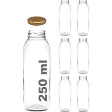 Mey İthalat 250 ml Metal Kapaklı Meyve Suyu, Meşrubat, Limonata Şişesi, 250 cc Cam Şişe, 6 Adet (Altın/gold)