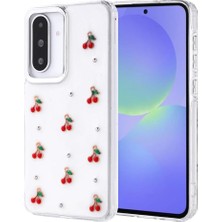 Happy Trend Samsung Galaxy A56 ile Uyumlu Kılıf Airbag Köşeli 2mm Kamera Çıkıntı Korumalı Simli Şeffaf Baskılı Z-Kutup Kapak Kiraz