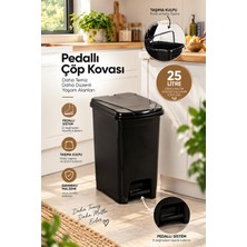 Porsima 0131-1 Slim Pedallı Çöp Kovası 25 Lt Siyah – Taşıma Kulplu Iç Kovalı, Mutfak ve Banyo Için Ince Çöp Kovası