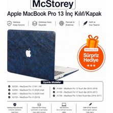 Mey İthalat MacBook Pro 13 Inç A2338 M1 M2 A1706 A1708 A1989 A2159 A2251 A2289 Uyumlu Deri Dokulu Sert Kılıf, Lacivert