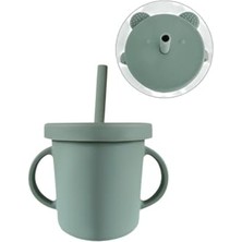 Mey İthalat Sızdırmaz Kapaklı, Silikon Pipetli Bebek Alıştırma Bardağı, Silikon Bebek Beslenme Bardağı-Yeşil